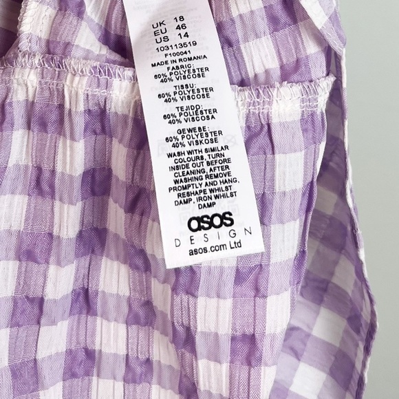 NWT ASOS Tiered Sleeveless Gingham Blouse in Purple & White - Picture 8 of 8